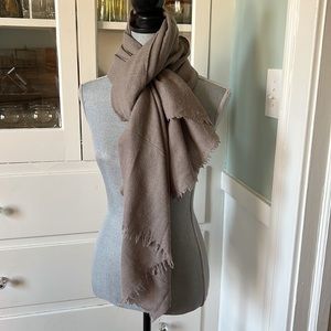 Ruwa India 100% wool scarf with eyelash fringe grey brown green color 77” x 27”